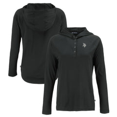 Minnesota Vikings Cutter & Buck Women's Coastline Epic Comfort Eco Recycled Long Sleeve Hoodie T-Shirt - Black - NFL