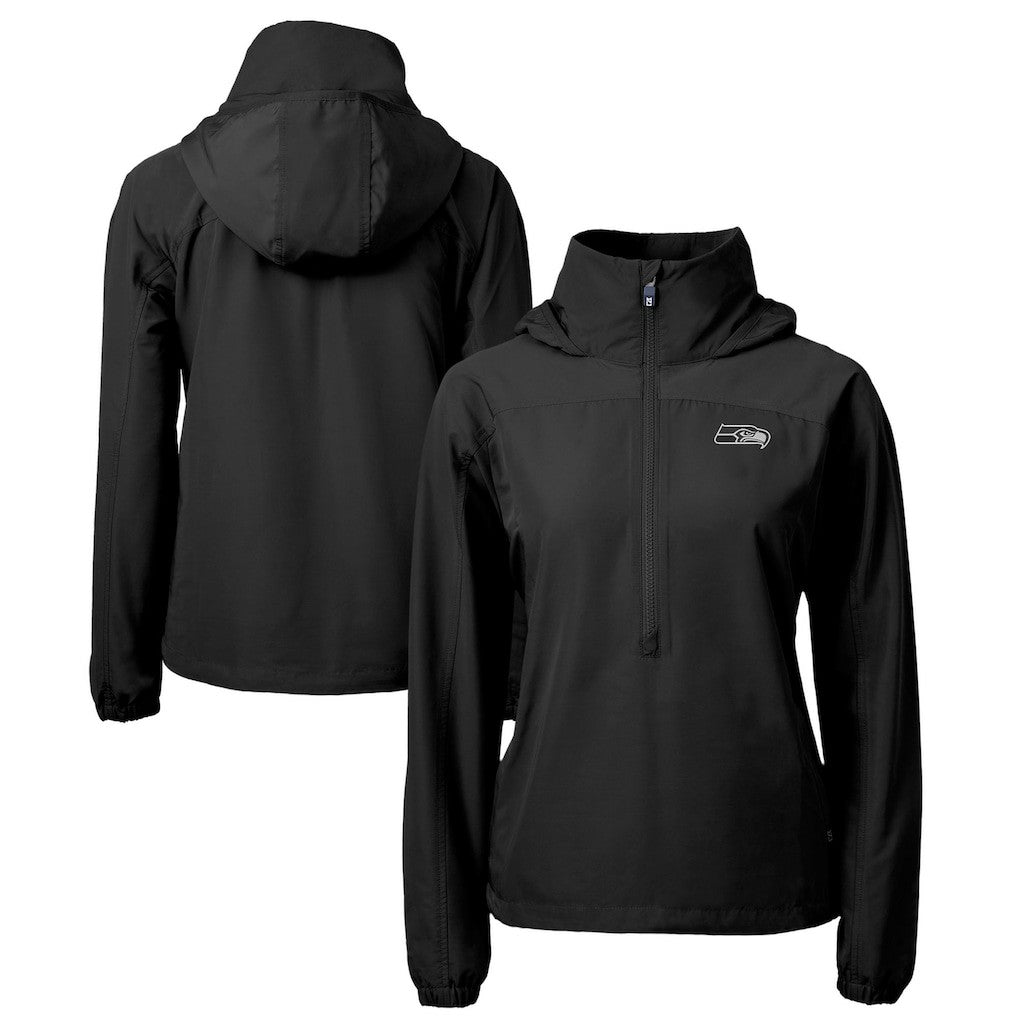 Seattle Seahawks Cutter & Buck Women's Charter Eco Recycled Half-Zip Hoodie Anorak Jacket - Black - NFL