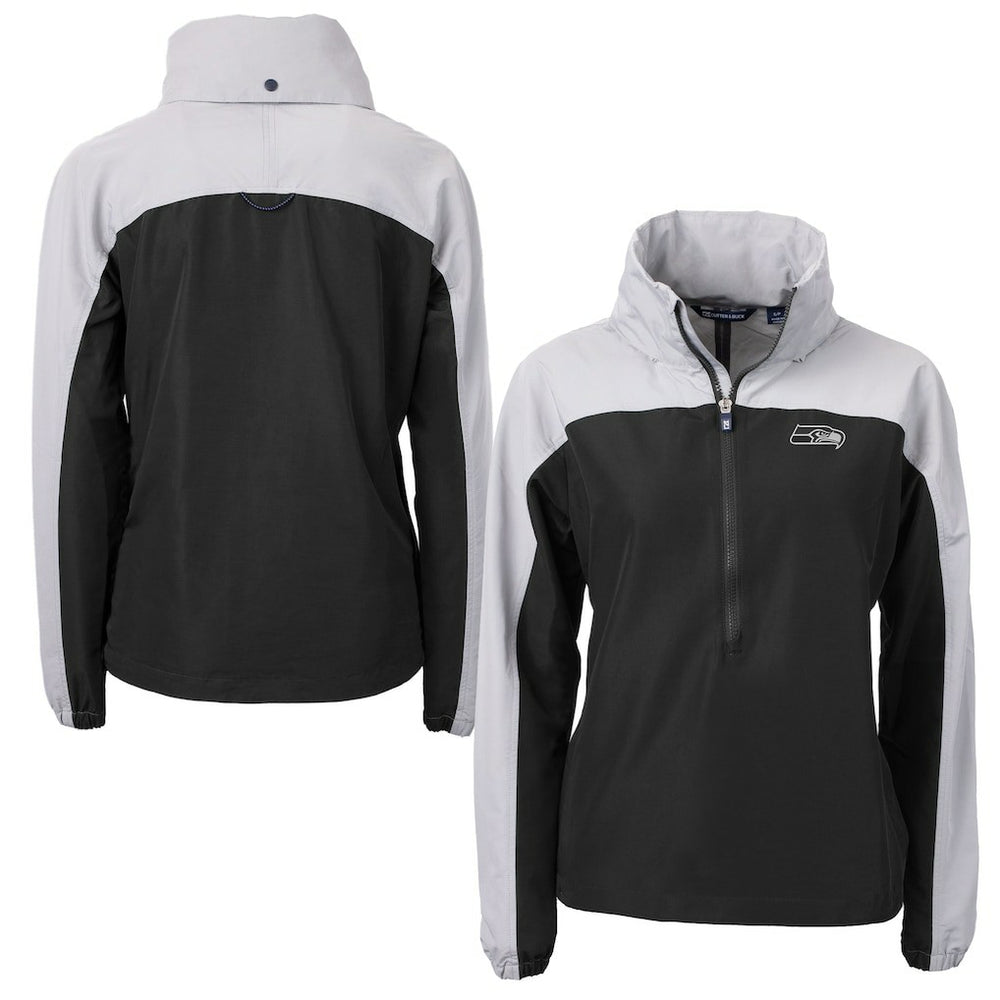 Seattle Seahawks Cutter & Buck Women's Charter Eco Recycled Half-Zip Hoodie Anorak Jacket - Black/Gray - NFL