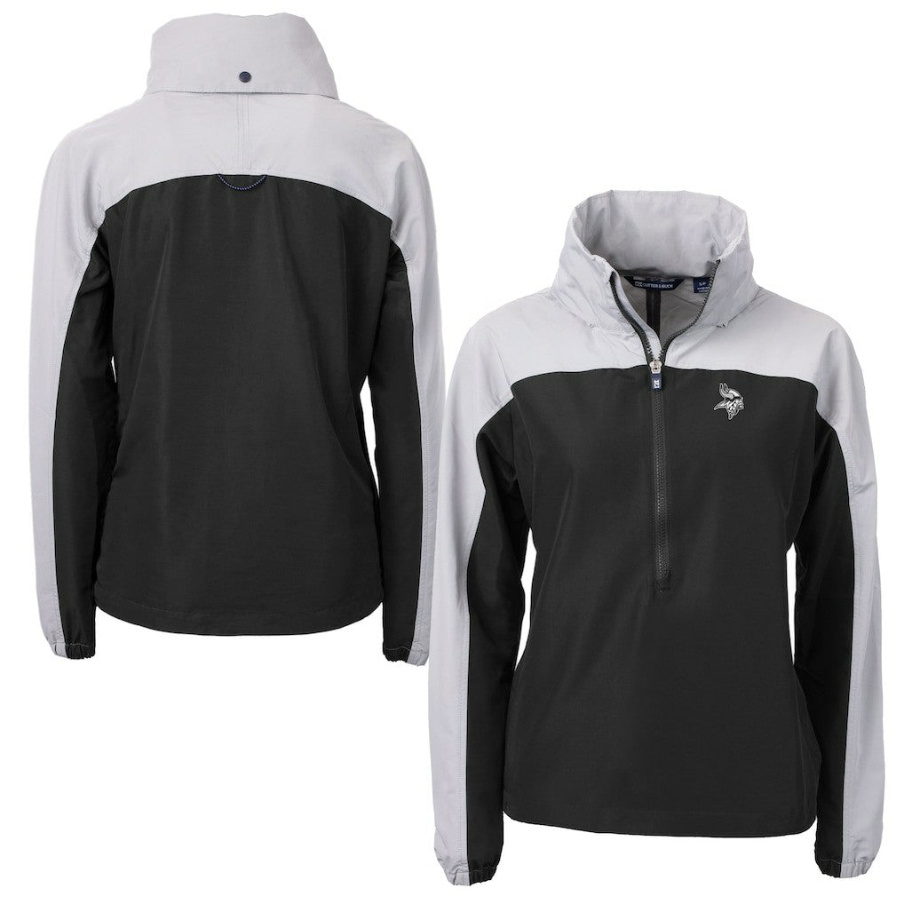 Minnesota Vikings Cutter & Buck Women's Charter Eco Recycled Half-Zip Hoodie Anorak Jacket - Black/Gray - NFL