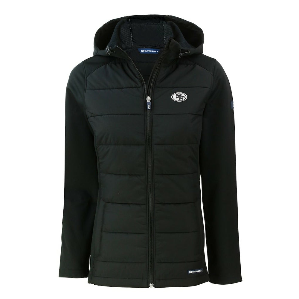 San Francisco 49ers Cutter & Buck Women's Evoke Hybrid Eco Softshell Recycled Full-Zip Hoodie Jacket - Black - NFL