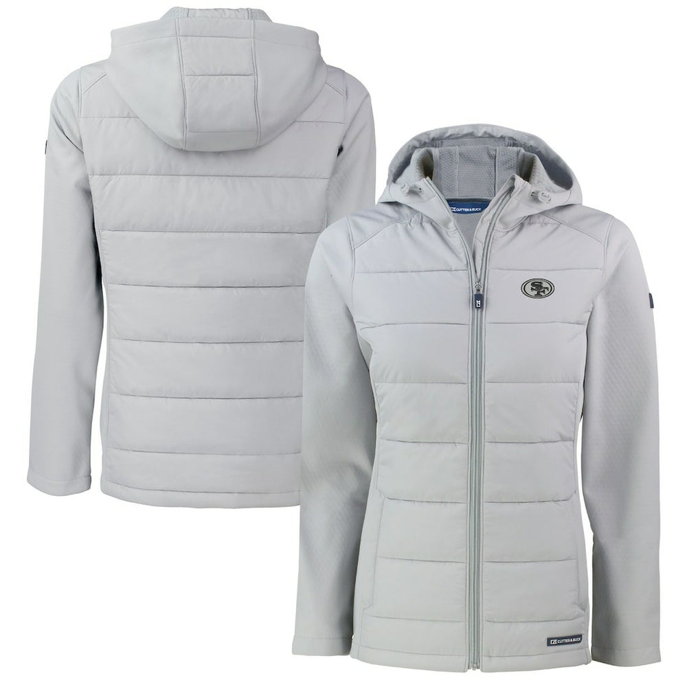 San Francisco 49ers Cutter & Buck Women's Evoke Hybrid Eco Softshell Recycled Full-Zip Hoodie Jacket - Gray - NFL
