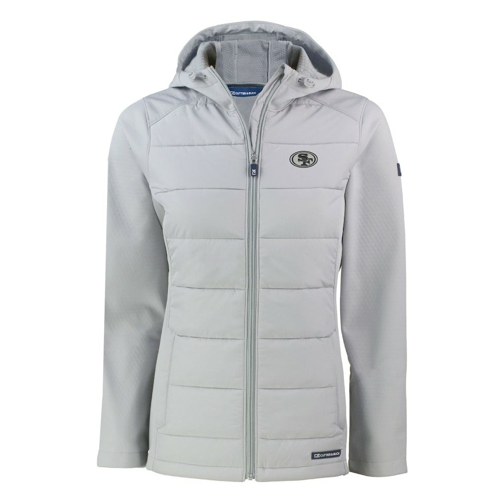 San Francisco 49ers Cutter & Buck Women's Evoke Hybrid Eco Softshell Recycled Full-Zip Hoodie Jacket - Gray - NFL