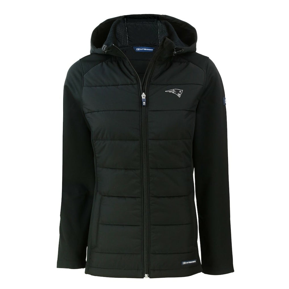New England Patriots Cutter & Buck Women's Evoke Hybrid Eco Softshell Recycled Full-Zip Hoodie Jacket - Black - NFL