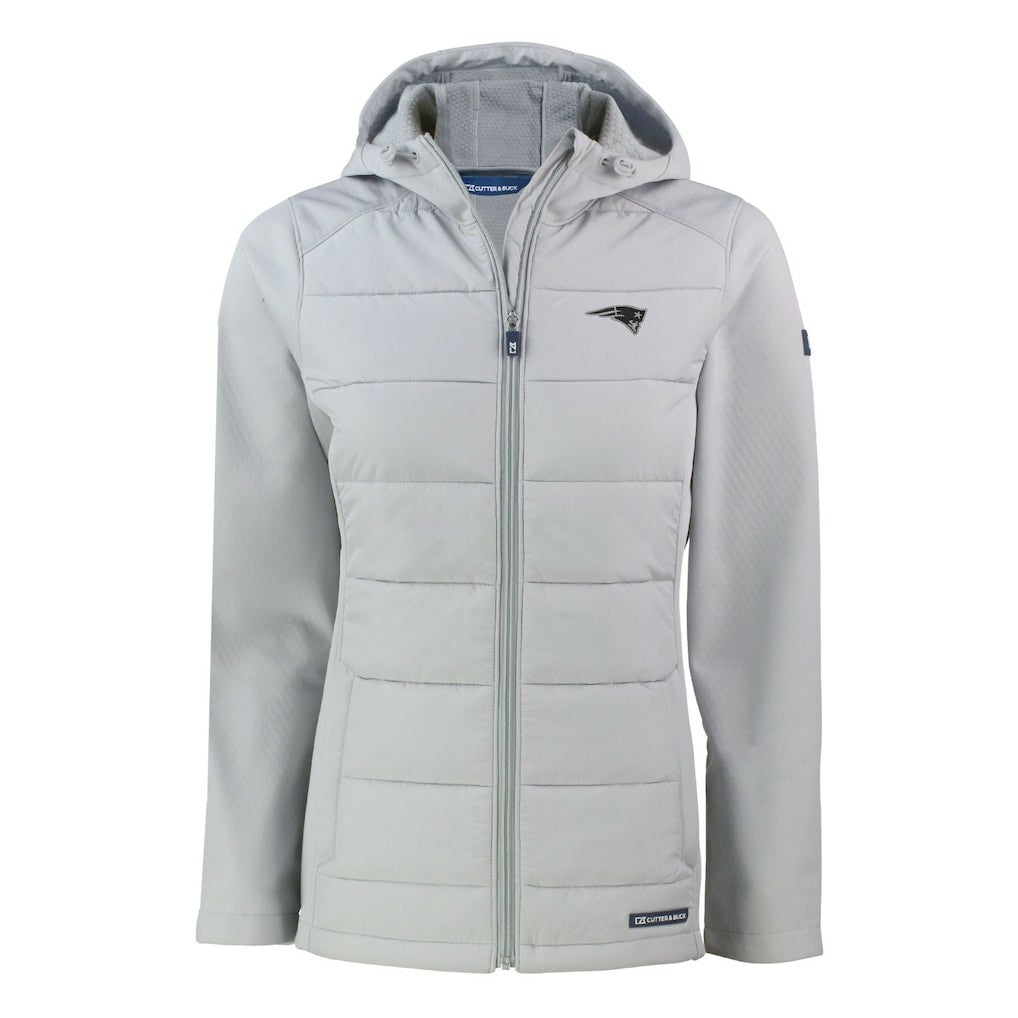 New England Patriots Cutter & Buck Women's Evoke Hybrid Eco Softshell Recycled Full-Zip Hoodie Jacket - Gray - NFL