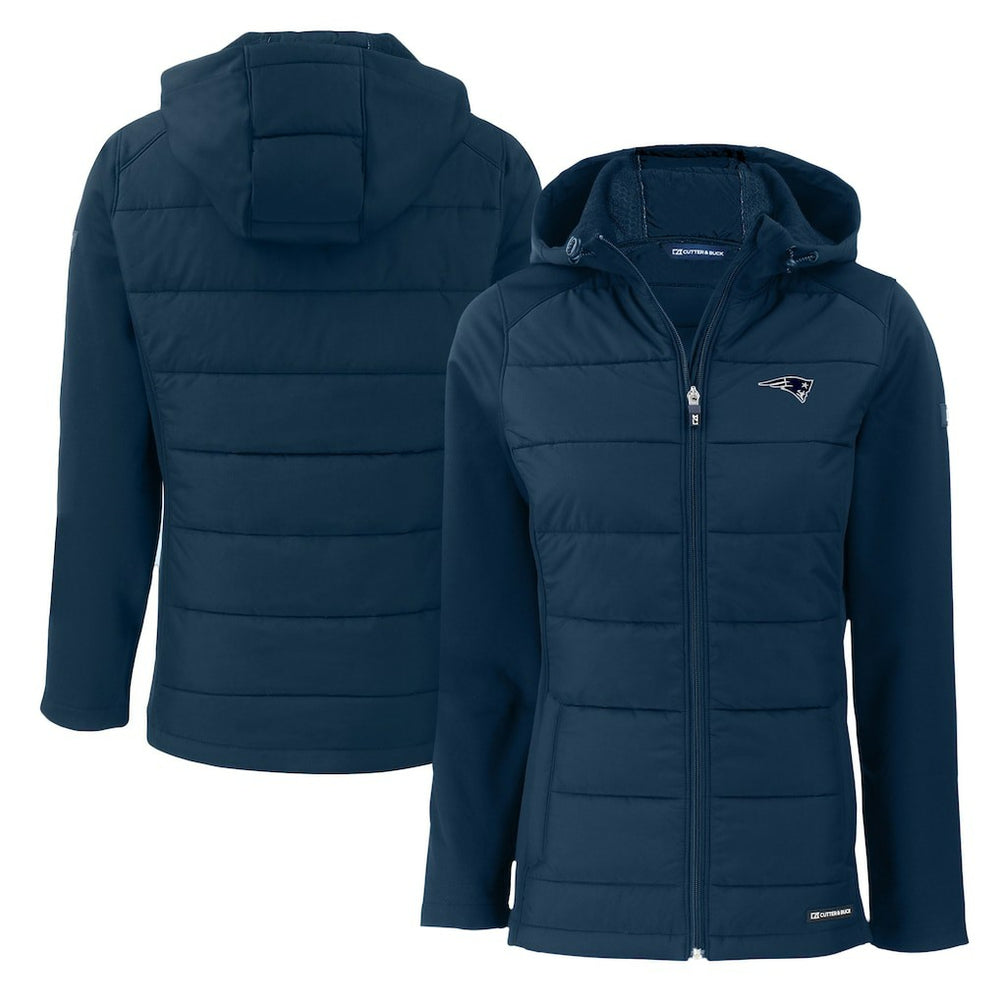 New England Patriots Cutter & Buck Women's Evoke Hybrid Eco Softshell Recycled Full-Zip Hoodie Jacket - Navy - NFL