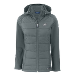 Philadelphia Eagles Cutter & Buck Women's Evoke Hybrid Eco Softshell Recycled Full-Zip Hoodie Jacket - Dark Gray - NFL