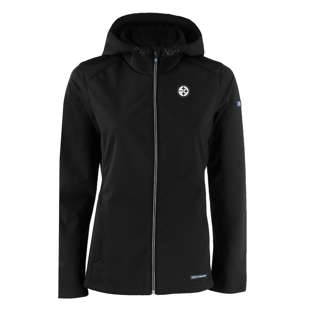 Pittsburgh Steelers Cutter & Buck Women's Evoke Eco Softshell Recycled Full-Zip Hoodie Jacket - Black - NFL