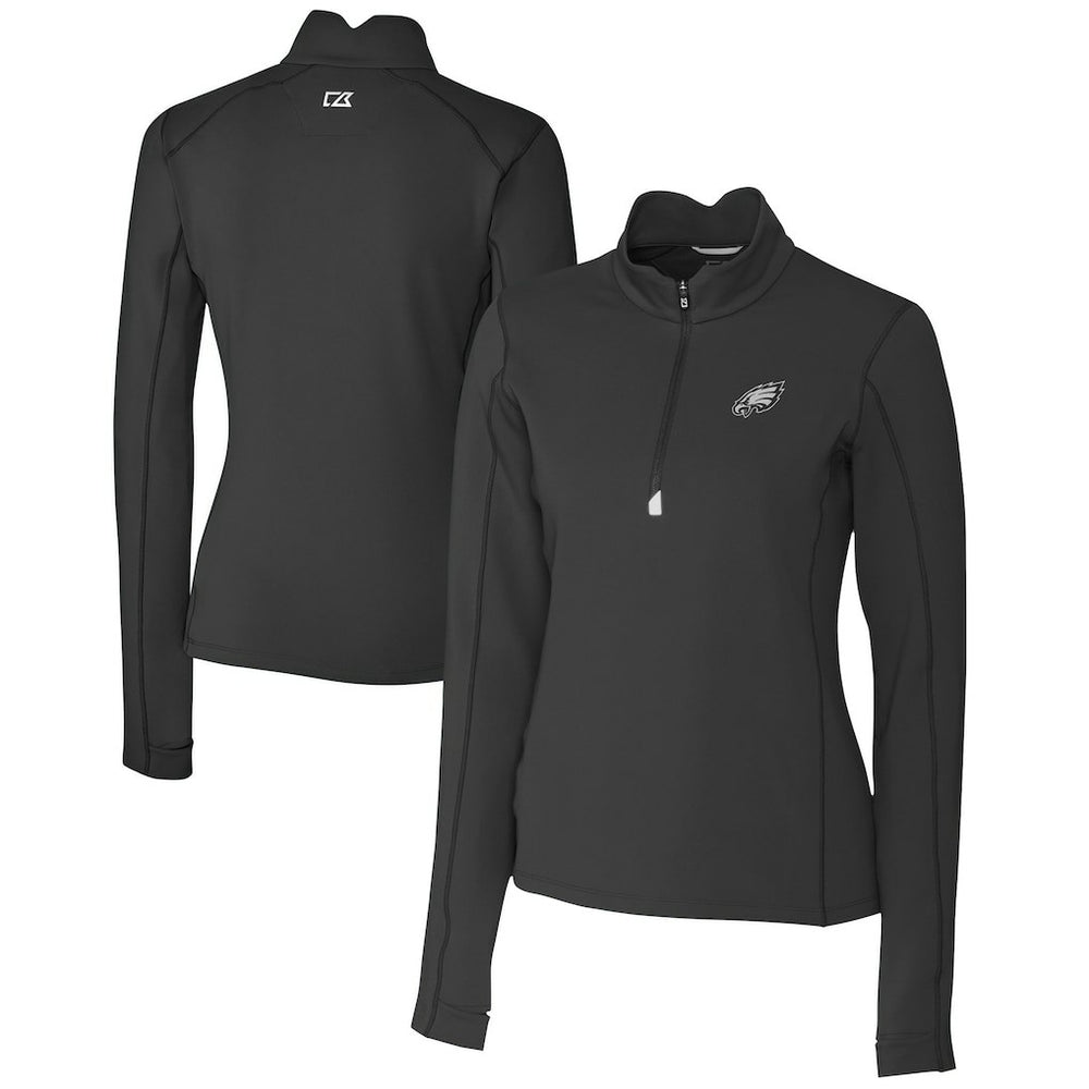 Philadelphia Eagles Cutter & Buck Women's Traverse Stretch DryTec Quarter-Zip Top - Black - NFL