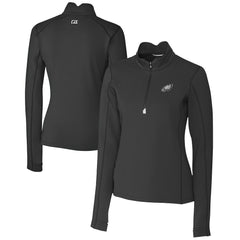 Philadelphia Eagles Cutter & Buck Women's Traverse Stretch DryTec Quarter-Zip Top - Black - NFL