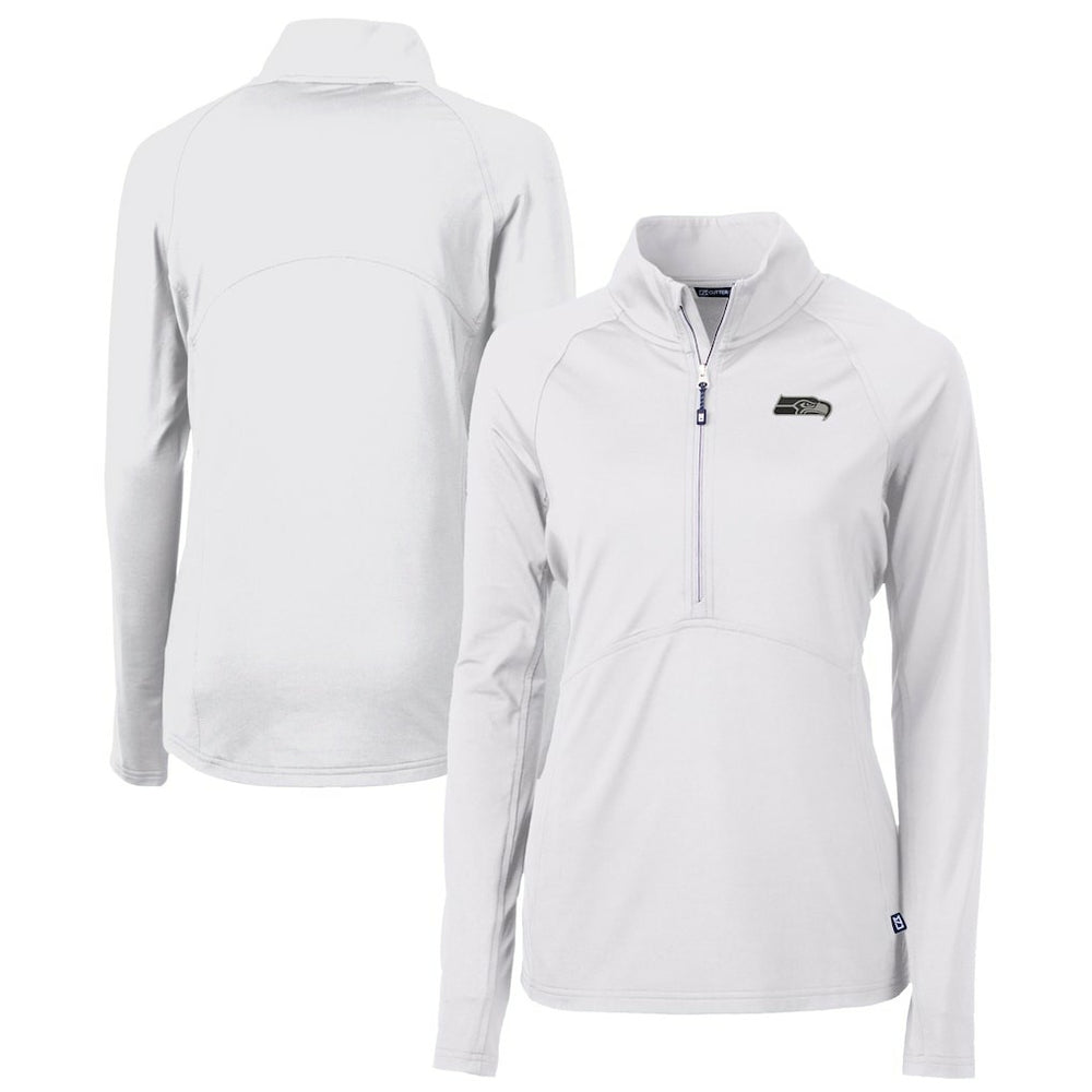 Seattle Seahawks Cutter & Buck Women's Adapt Eco Knit Stretch Recycled Raglan Half-Zip Top - White - NFL