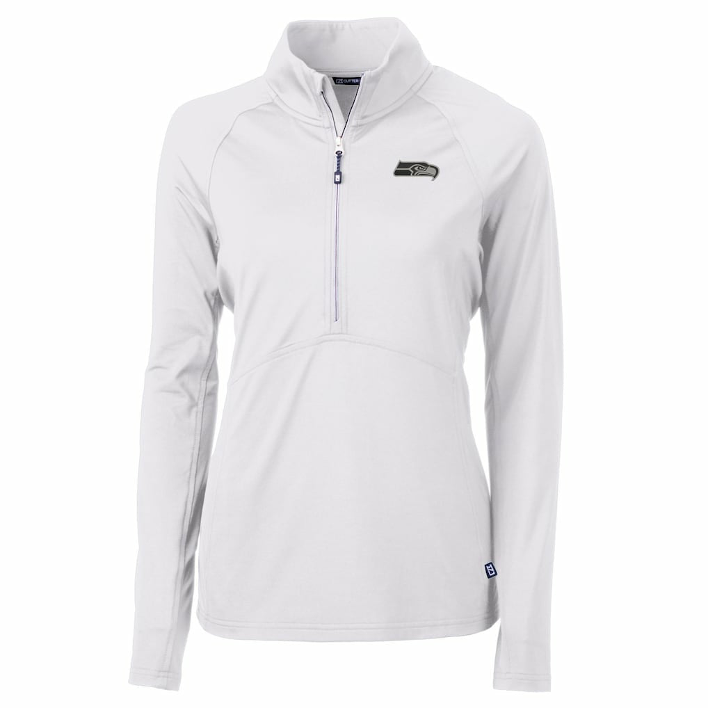 Seattle Seahawks Cutter & Buck Women's Adapt Eco Knit Stretch Recycled Raglan Half-Zip Top - White - NFL