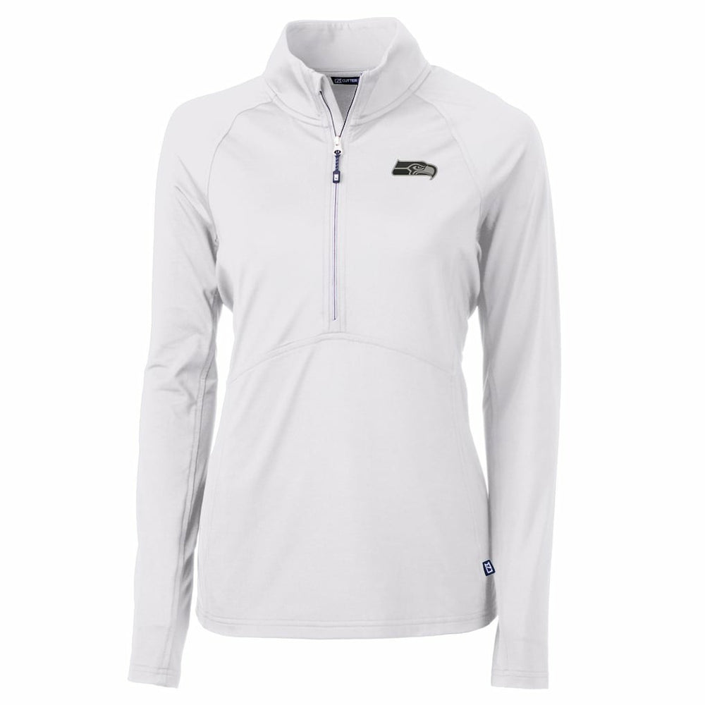 Seattle Seahawks Cutter & Buck Women's Adapt Eco Knit Stretch Recycled Raglan Half-Zip Top - White - NFL