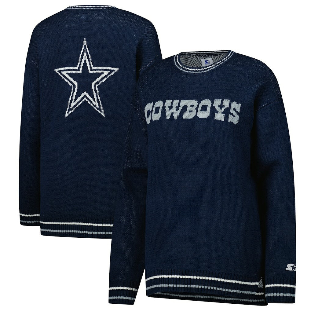 Dallas Cowboys Starter Women's Oversized On the Ball Intarsia Knit Pullover Sweater - Navy - NFL