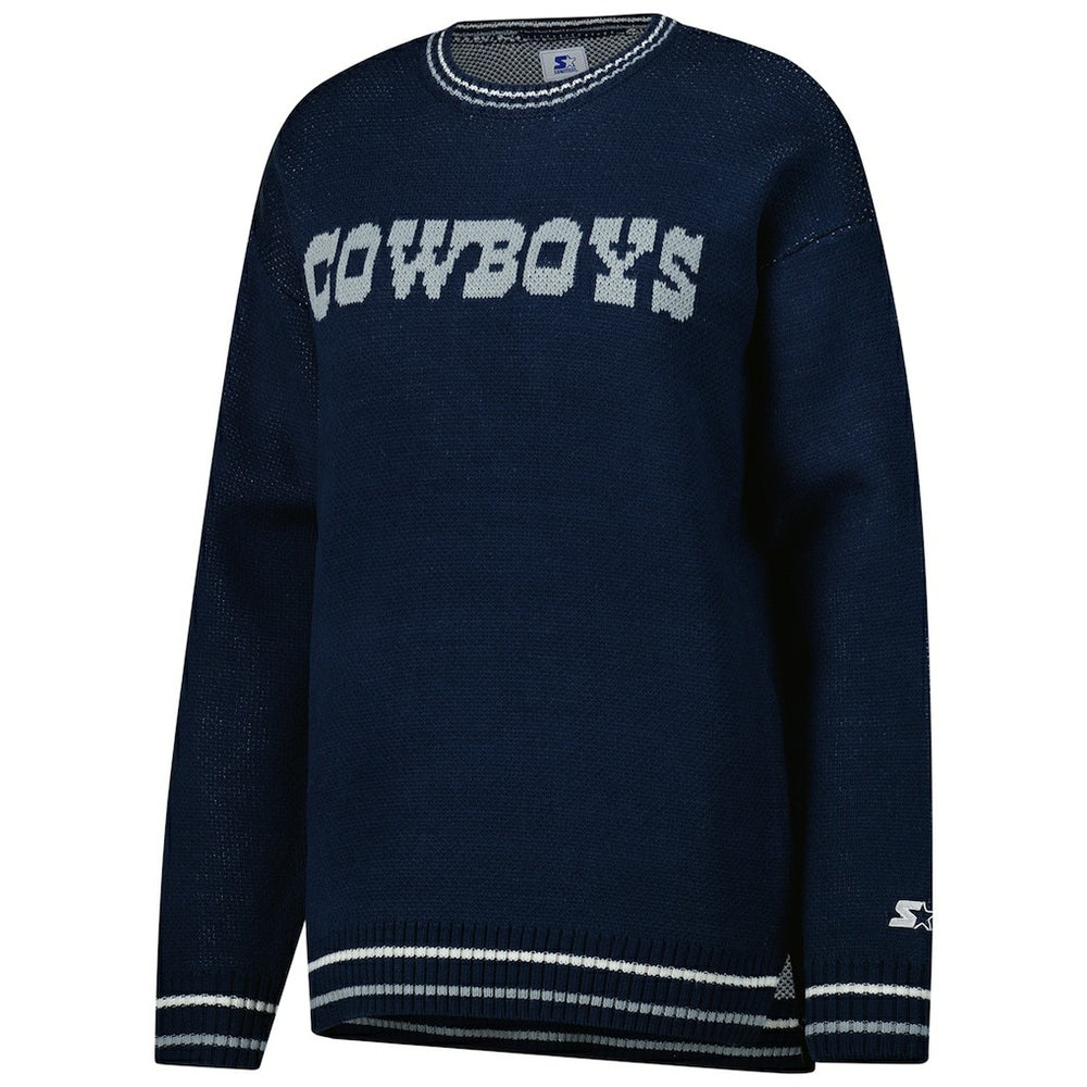 Dallas Cowboys Starter Women's Oversized On the Ball Intarsia Knit Pullover Sweater - Navy - NFL