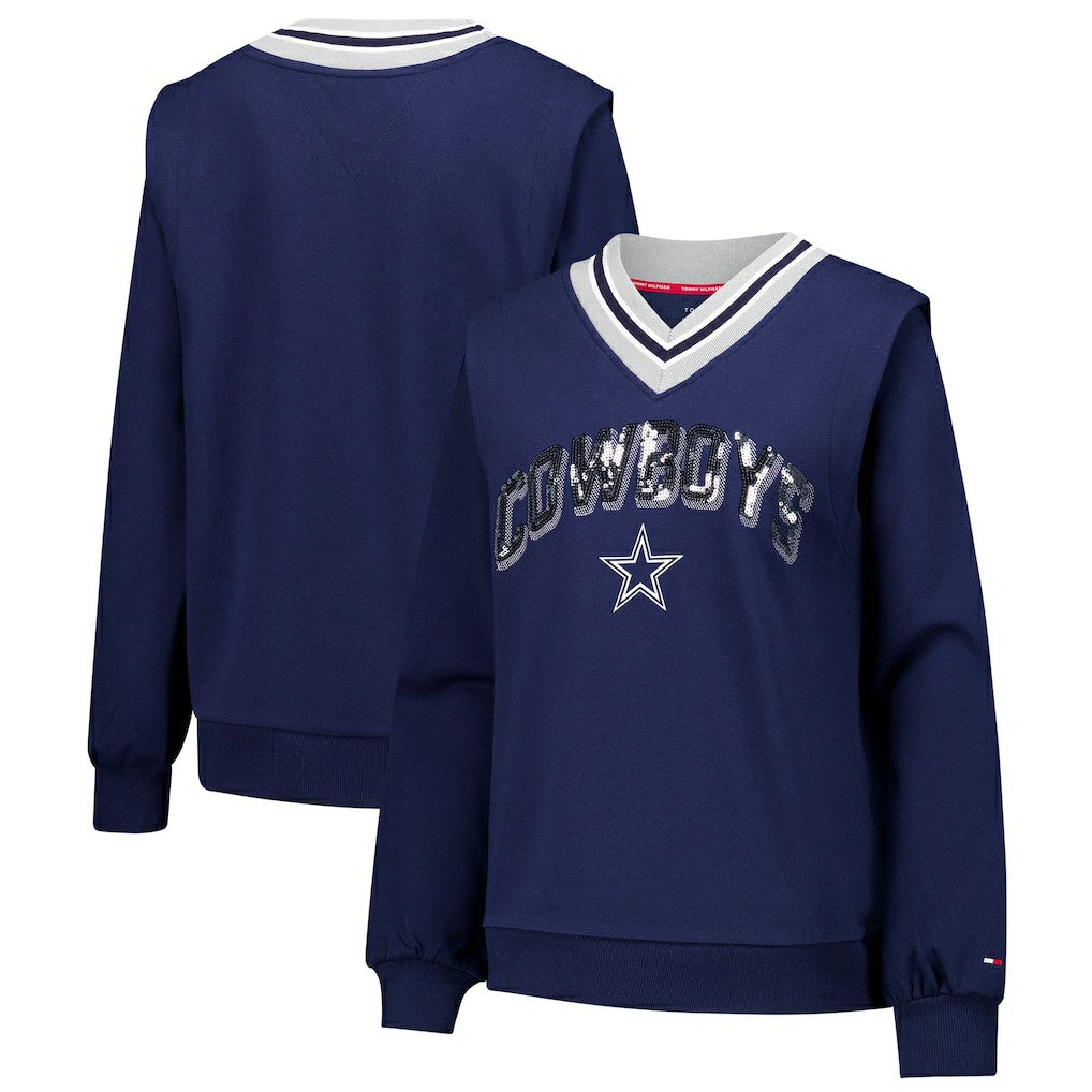 Dallas Cowboys Tommy Hilfiger Women's Alice V-Neck Pullover Sweatshirt - Navy - NFL