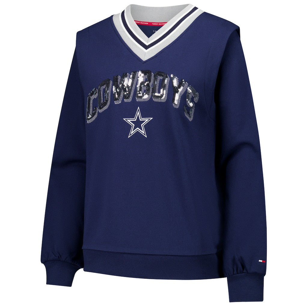 Dallas Cowboys Tommy Hilfiger Women's Alice V-Neck Pullover Sweatshirt - Navy - NFL