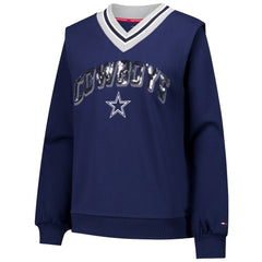 Dallas Cowboys Tommy Hilfiger Women's Alice V-Neck Pullover Sweatshirt - Navy - NFL