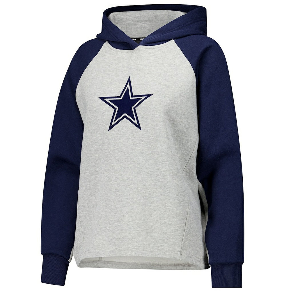 Dallas Cowboys DKNY Sport Women's Joy Cropped Raglan Pullover Hoodie - Gray/Navy - NFL