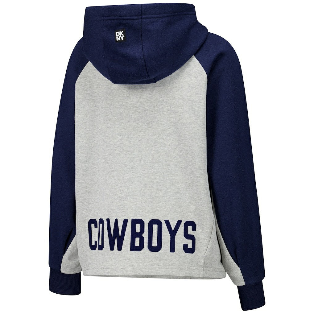 Dallas Cowboys DKNY Sport Women's Joy Cropped Raglan Pullover Hoodie - Gray/Navy - NFL