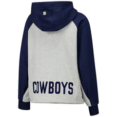 Dallas Cowboys DKNY Sport Women's Joy Cropped Raglan Pullover Hoodie - Gray/Navy - NFL