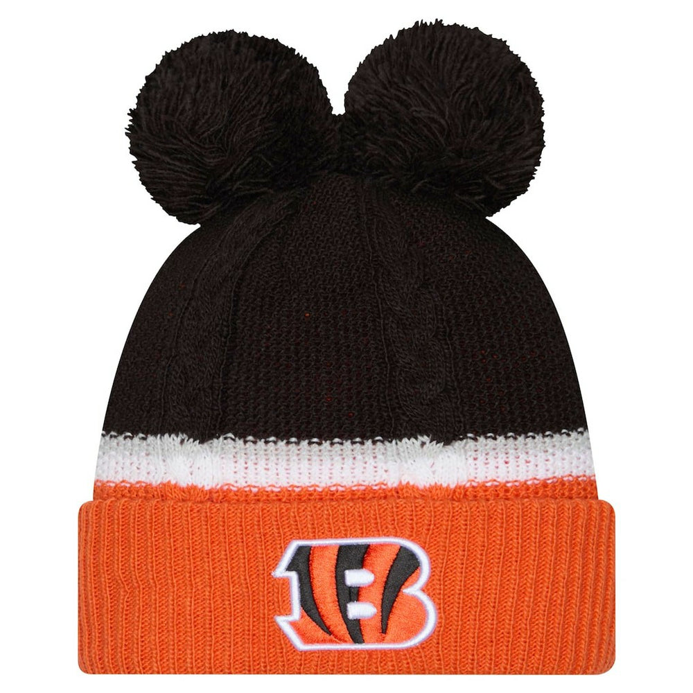 Cincinnati Bengals New Era Women's Double Bubble Cuffed Knit Hat with Poms - Black - NFL