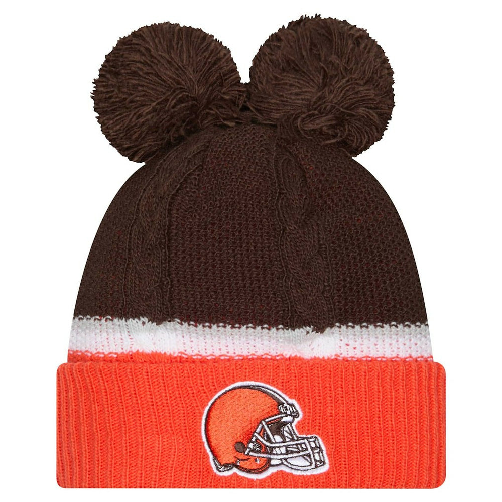 Cleveland Browns New Era Women's Double Bubble Cuffed Knit Hat with Poms - Brown - NFL