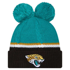 Jacksonville Jaguars New Era Women's Double Bubble Cuffed Knit Hat with Poms - Black - NFL