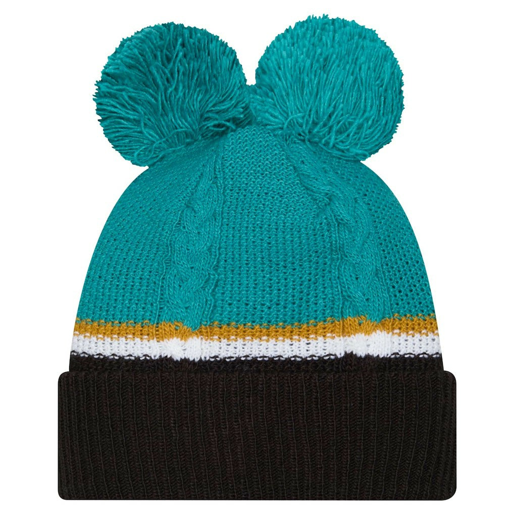 Jacksonville Jaguars New Era Women's Double Bubble Cuffed Knit Hat with Poms - Black - NFL