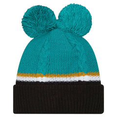 Jacksonville Jaguars New Era Women's Double Bubble Cuffed Knit Hat with Poms - Black - NFL