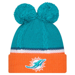 Miami Dolphins New Era Women's Double Bubble Cuffed Knit Hat with Poms - Aqua - NFL