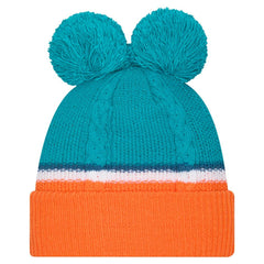 Miami Dolphins New Era Women's Double Bubble Cuffed Knit Hat with Poms - Aqua - NFL