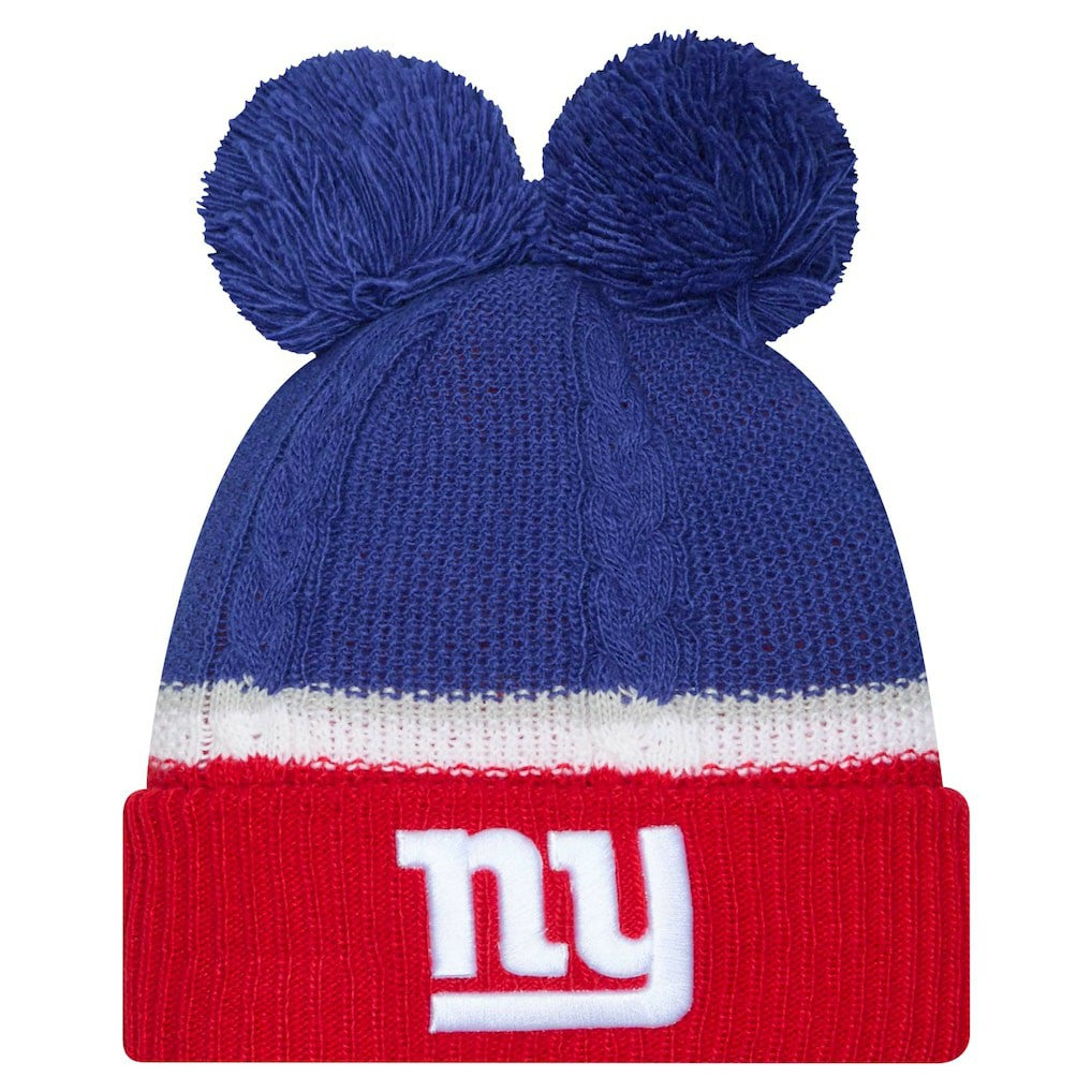 New York Giants New Era Women's Double Bubble Cuffed Knit Hat with Poms - Royal - NFL
