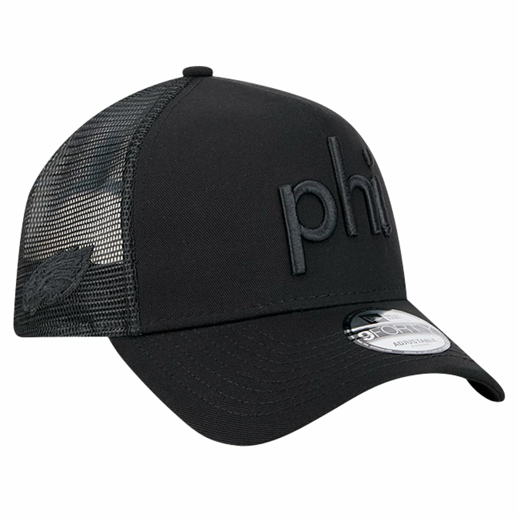 Philadelphia Eagles New Era Domain 9FORTY A-Frame Trucker Adjustable Hat - Black - NFL