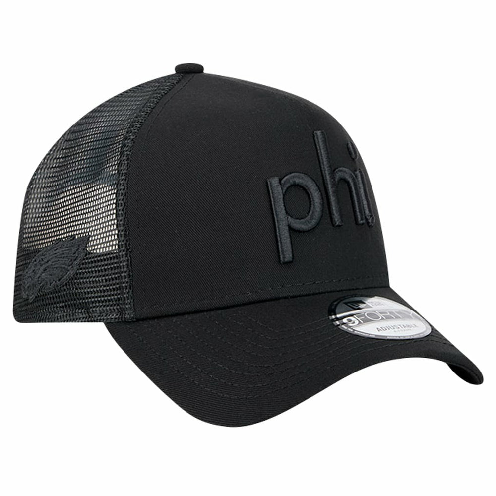 Philadelphia Eagles New Era Domain 9FORTY A-Frame Trucker Adjustable Hat - Black - NFL