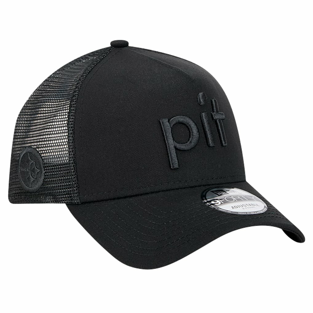 Pittsburgh Steelers New Era Domain 9FORTY A-Frame Trucker Adjustable Hat - Black - NFL