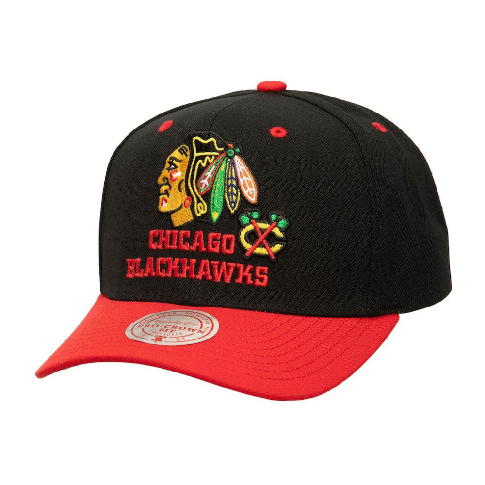 Chicago Blackhawks Mitchell & Ness All In 2.0 Pro Crown Adjustable Hat - Black | NHL Clearance