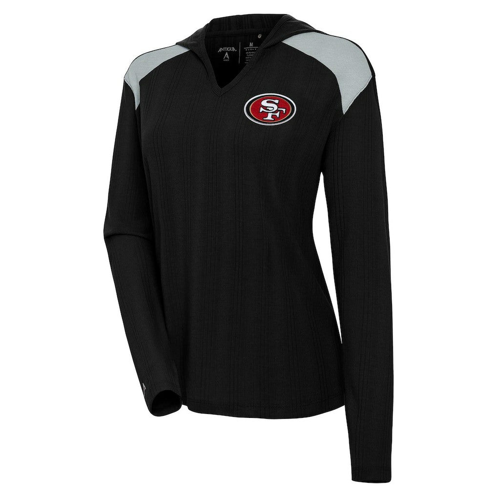 San Francisco 49ers Antigua Women's Opulent Long Sleeve Hoodie T-Shirt - Black - NFL