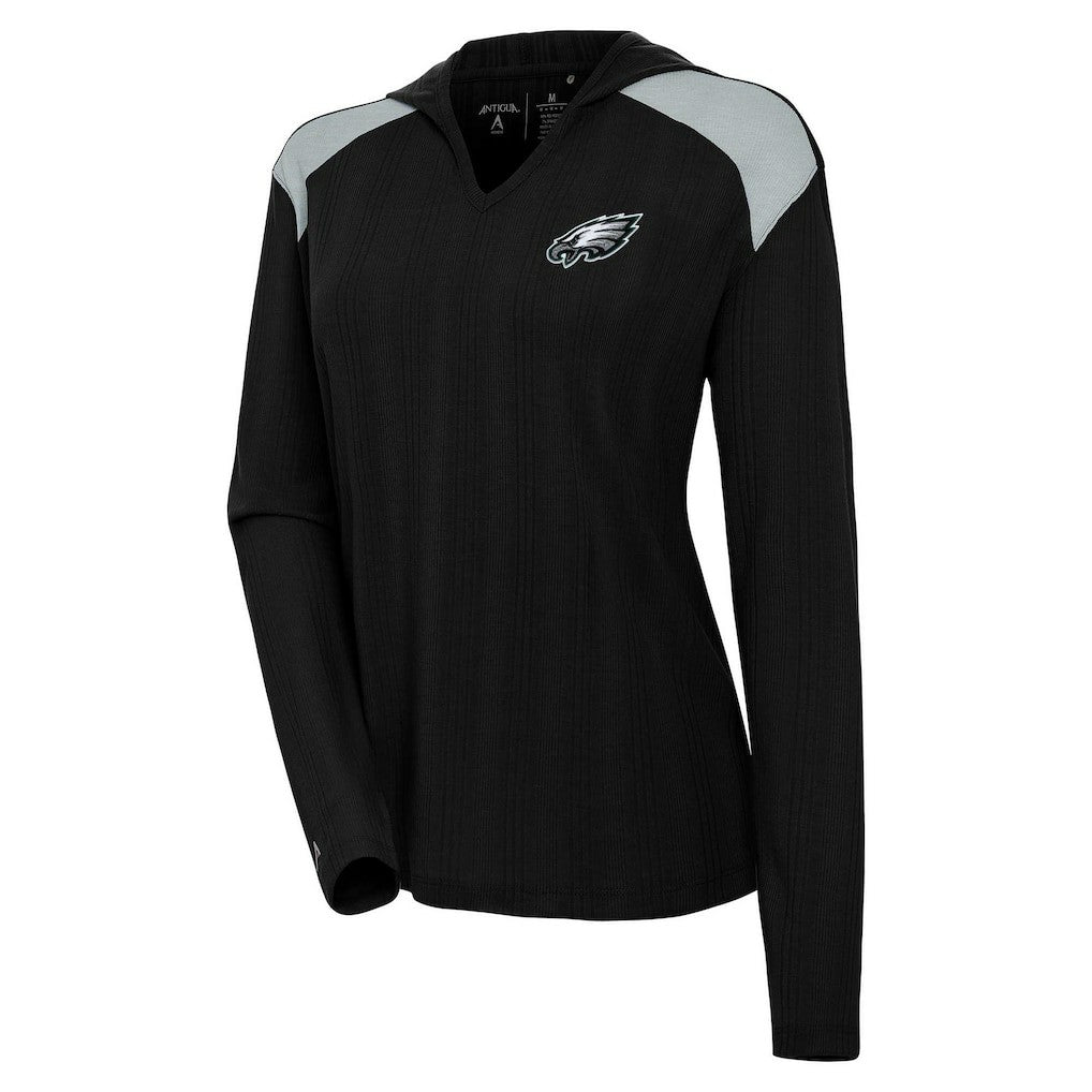 Philadelphia Eagles Antigua Women's Opulent Long Sleeve Hoodie T-Shirt - Black - NFL
