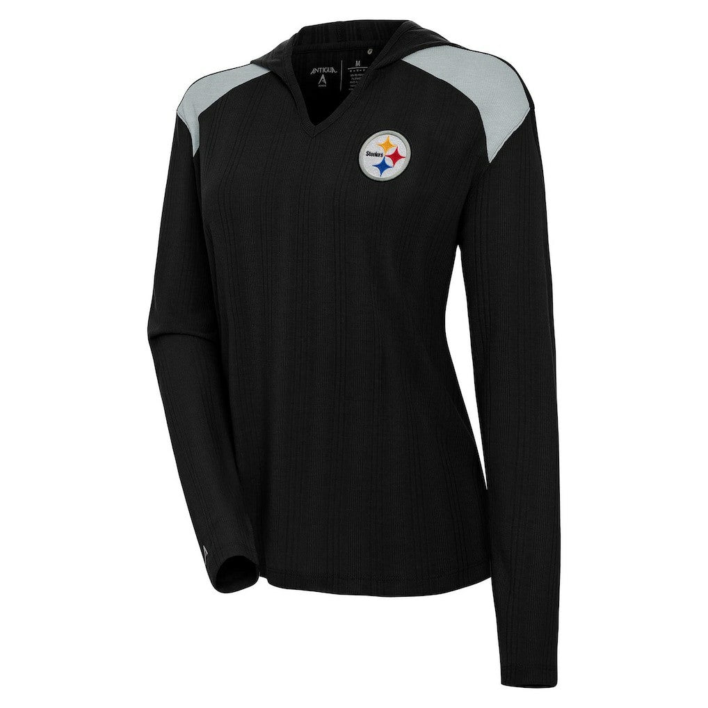Pittsburgh Steelers Antigua Women's Opulent Long Sleeve Hoodie T-Shirt - Black - NFL