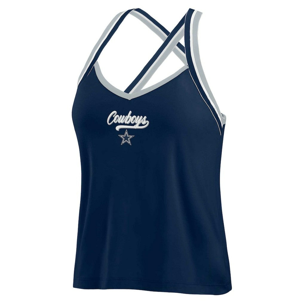 Dallas Cowboys WEAR by Erin Andrews Women's Cross Strap Tri-Blend Tank Top - Navy - NFL