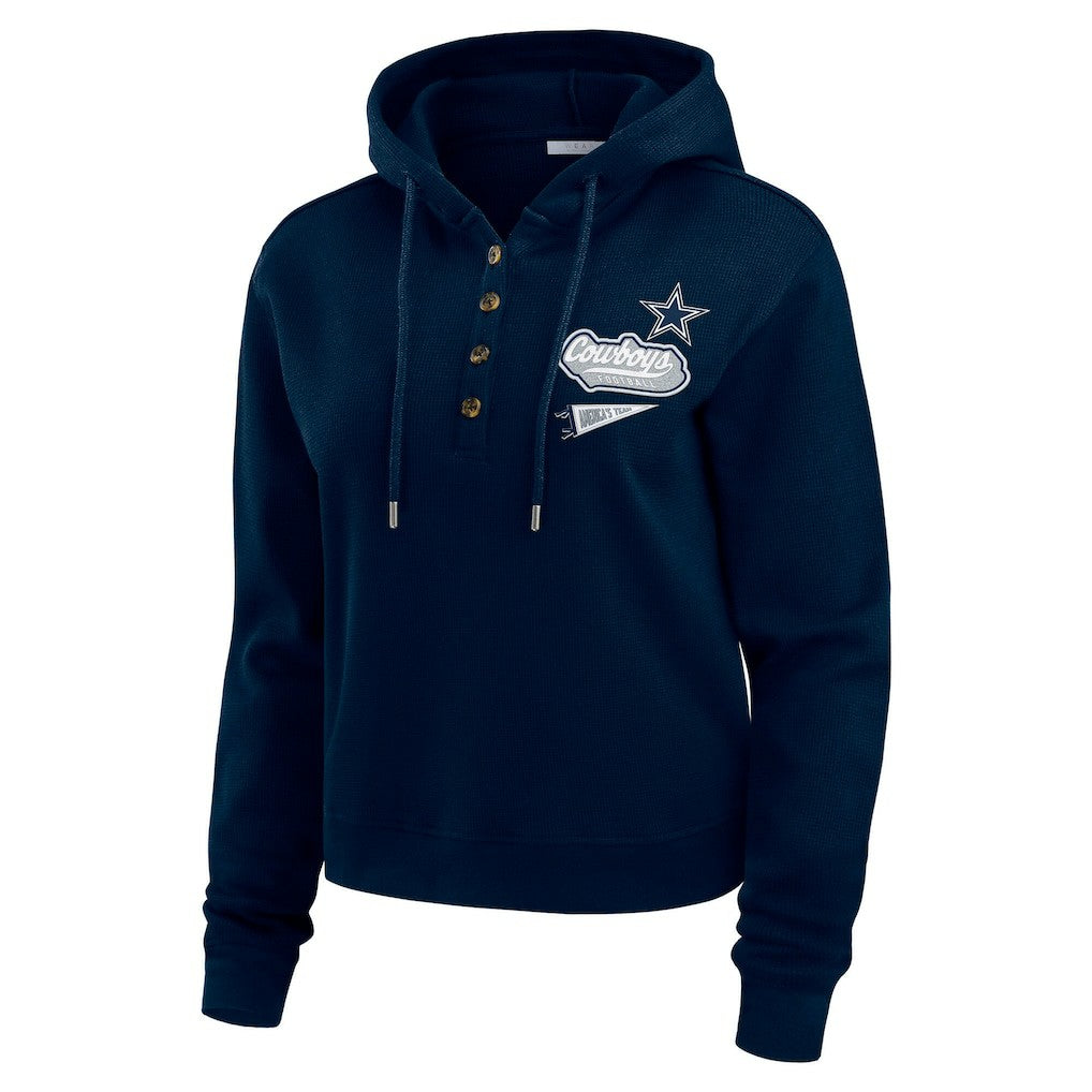 Dallas Cowboys WEAR by Erin Andrews Women's Waffle-Knit Pullover Hoodie - Navy - NFL