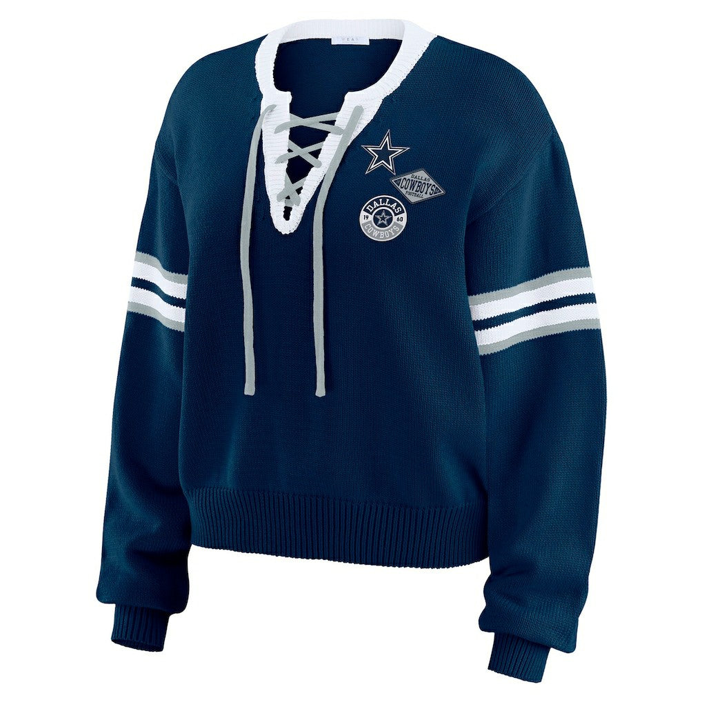 Dallas Cowboys WEAR by Erin Andrews Women's Lace-Up Sweater - Navy - NFL