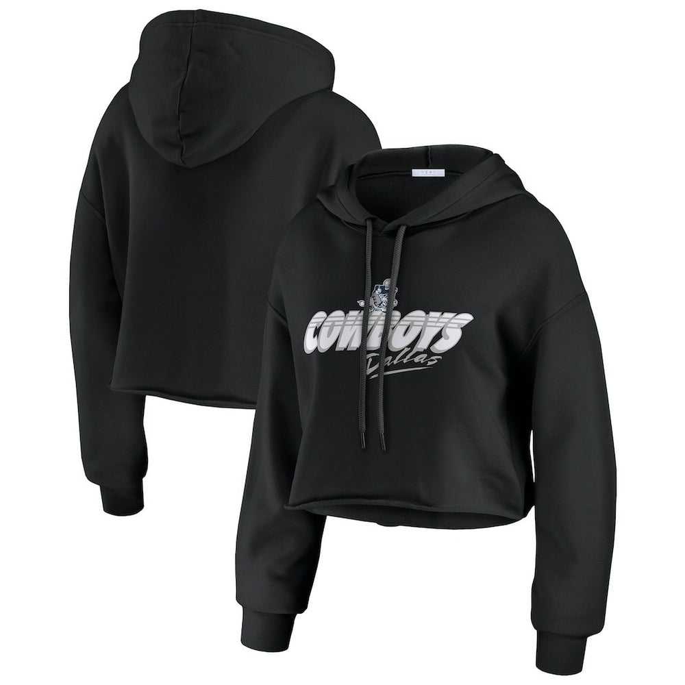 Dallas Cowboys WEAR by Erin Andrews Women's Prime Cropped Pullover Hoodie - Black - NFL