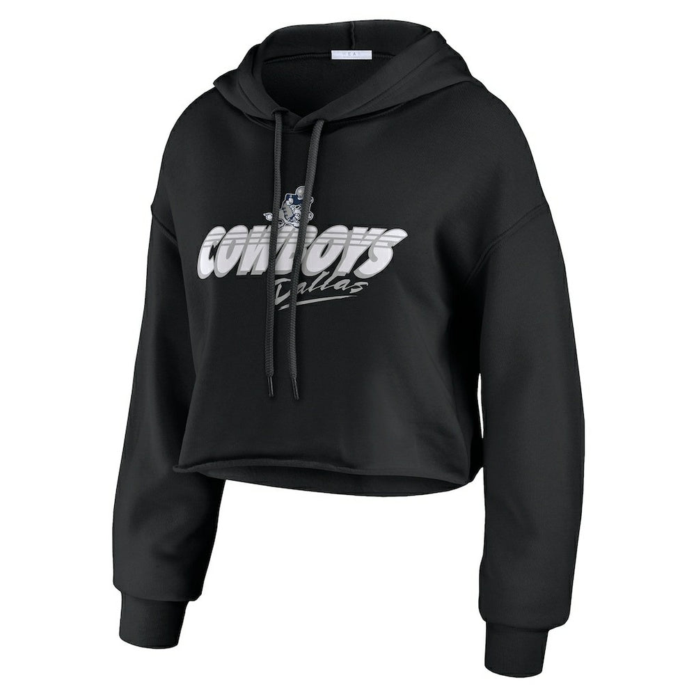 Dallas Cowboys WEAR by Erin Andrews Women's Prime Cropped Pullover Hoodie - Black - NFL