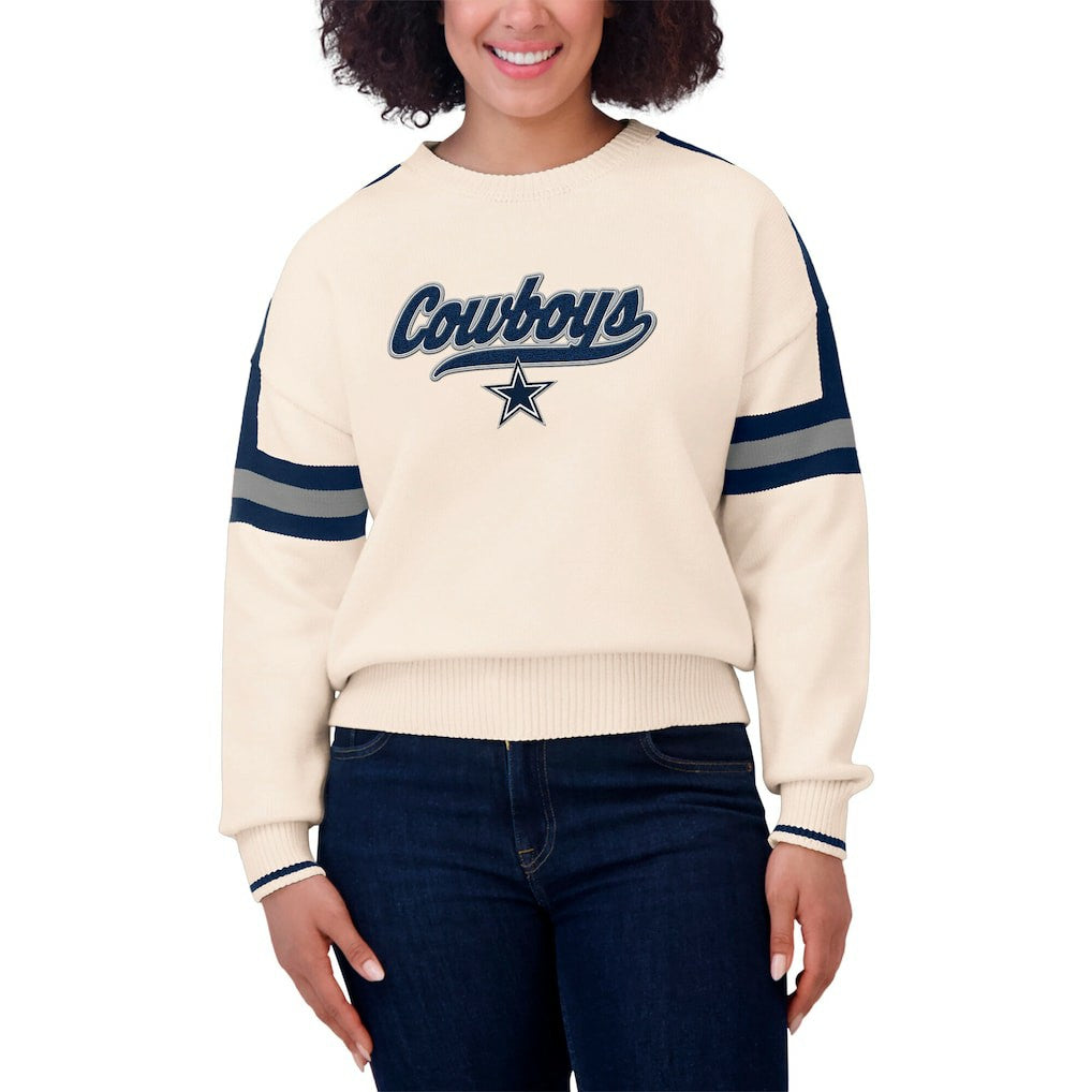 Dallas Cowboys WEAR by Erin Andrews Women's Stripe Pullover Sweater - Cream - NFL