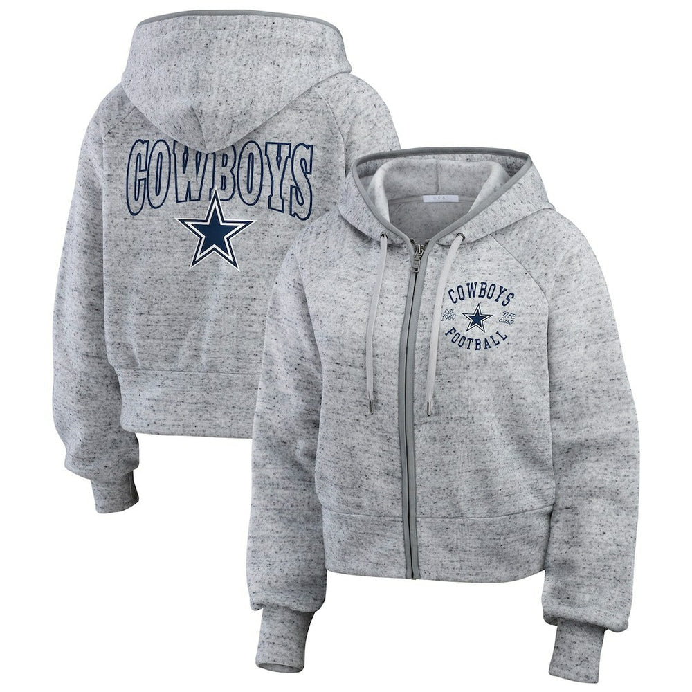 Dallas Cowboys WEAR by Erin Andrews Women's Speckled Fleece Cropped Full-Zip Hoodie - Heather Gray - NFL