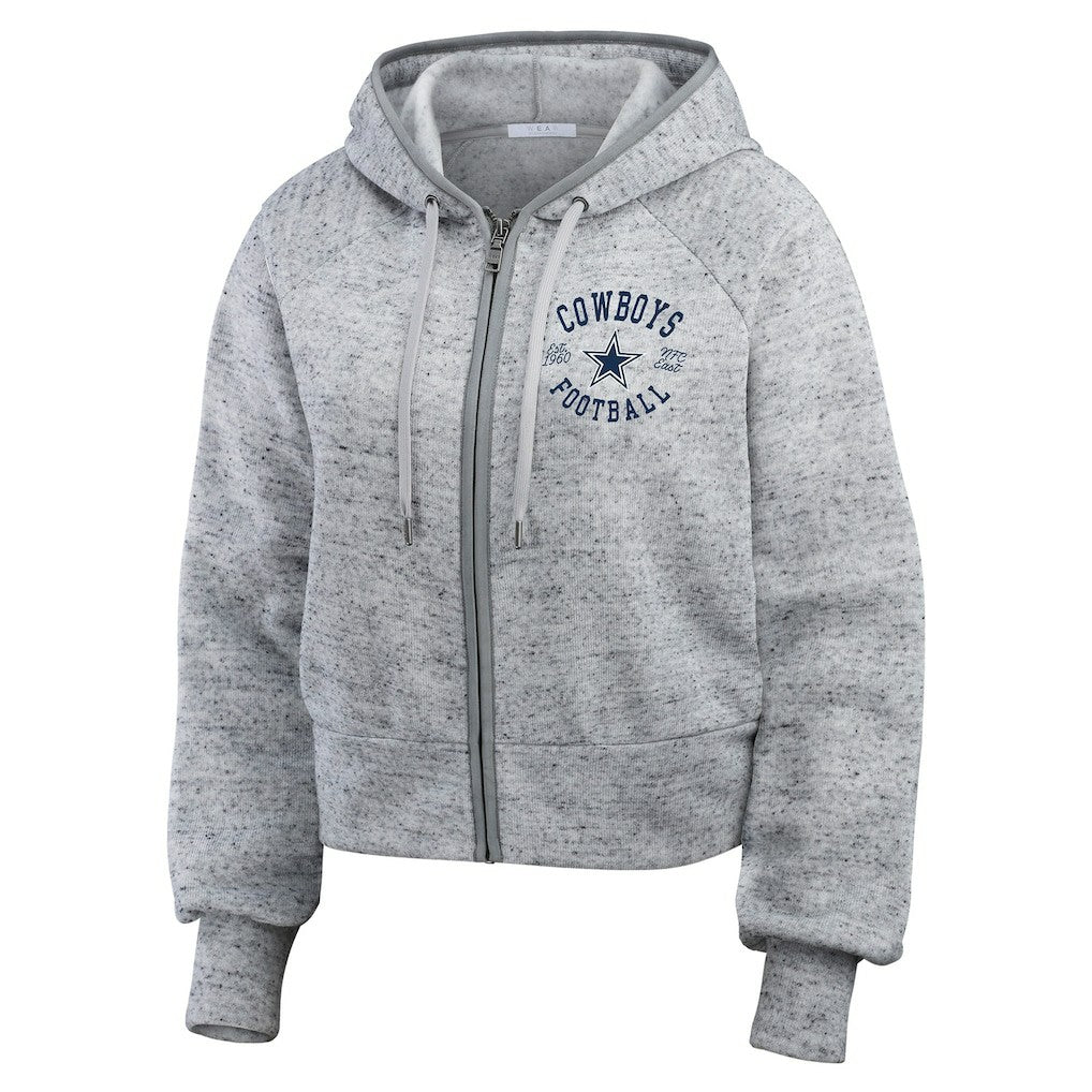 Dallas Cowboys WEAR by Erin Andrews Women's Speckled Fleece Cropped Full-Zip Hoodie - Heather Gray - NFL