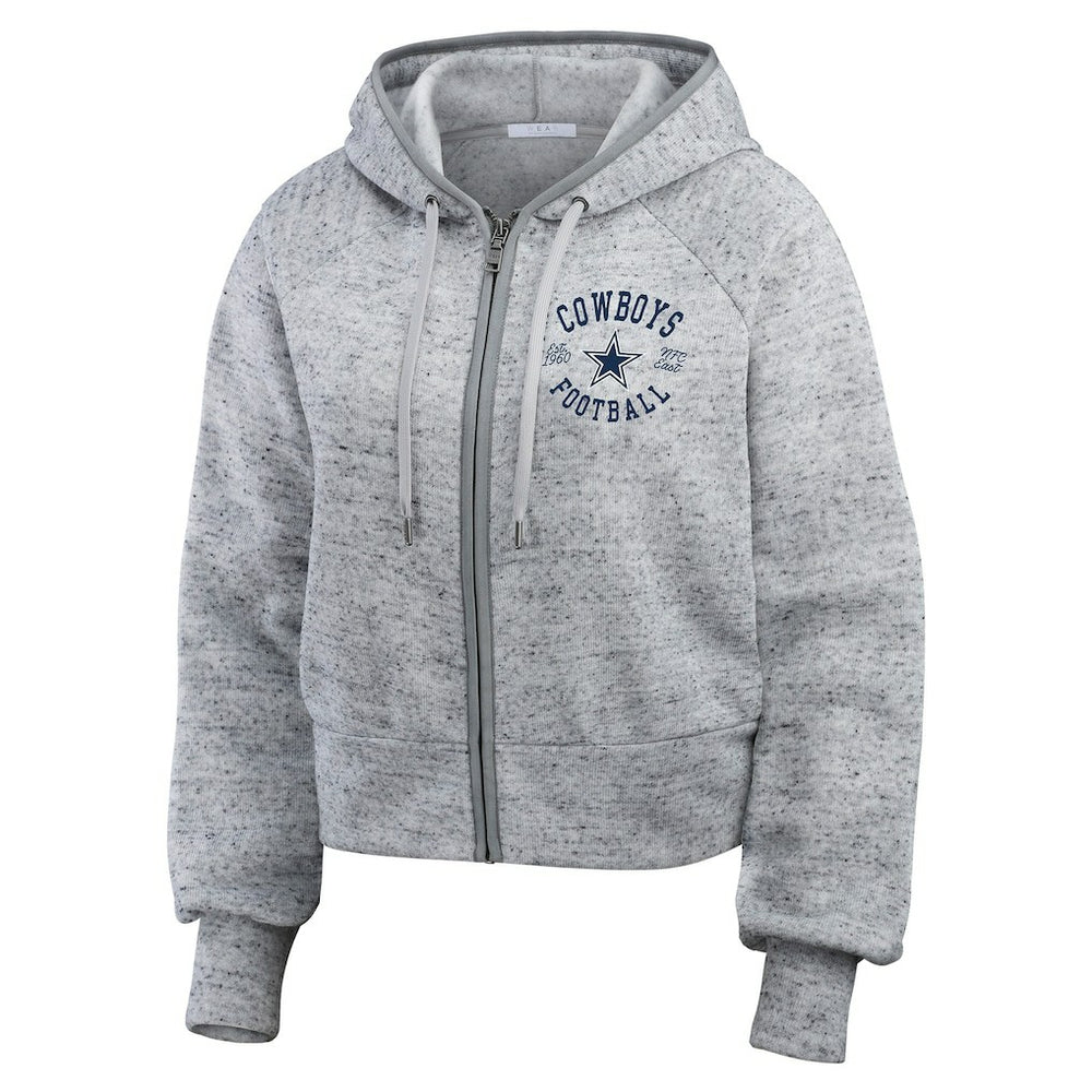 Dallas Cowboys WEAR by Erin Andrews Women's Speckled Fleece Cropped Full-Zip Hoodie - Heather Gray - NFL