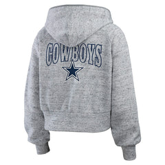 Dallas Cowboys WEAR by Erin Andrews Women's Speckled Fleece Cropped Full-Zip Hoodie - Heather Gray - NFL